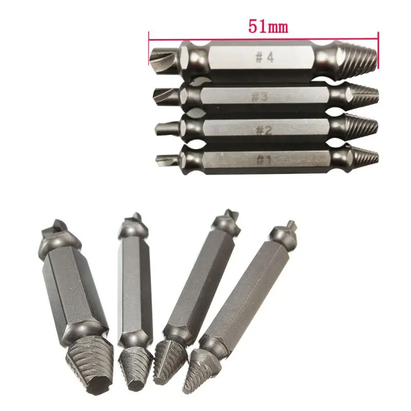 4pcs Steel Broken Speed Out Damaged Screw Extractor Drill Bit Guide Set Broken Bolt Remover Easy Out Set 4pcs Steel Broken Speed Out Damaged Screw Extractor Drill Bit Guide Set Broken Bolt Remover Easy Out Set