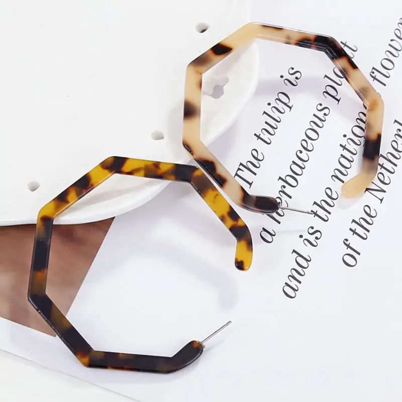 

Acrylic Marbled Leopard Irregular Round Hoop Earrings Tortoise Shell Jewelry W2952001