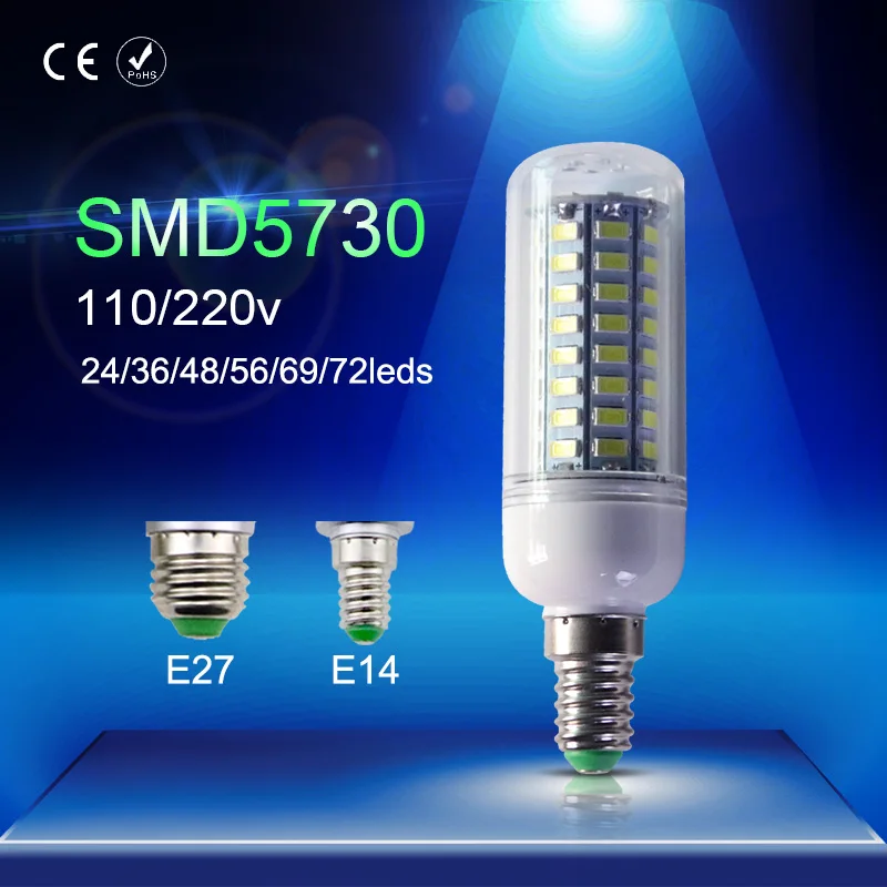 E14 светодиодный светильник Кукуруза лампы E27 5 Вт 7 12 15 18 20 5730SMD 24 36 48 56 69 72 s 220 В