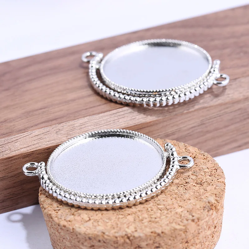 

reidgaller 10pcs 30mm round double side rotating blank pendant cabochon base setting trays diy cameo connector bezel findings