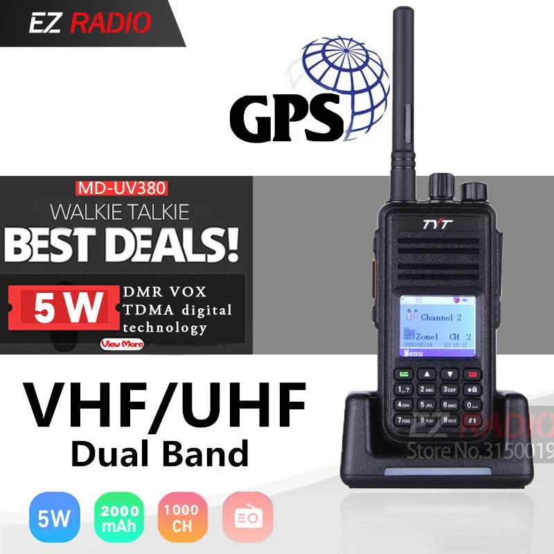 Обновленная рация TYT с GPS DMR радио диапазоном 1/2 UHF VHF два диапазона 5 Вт цифровая md380