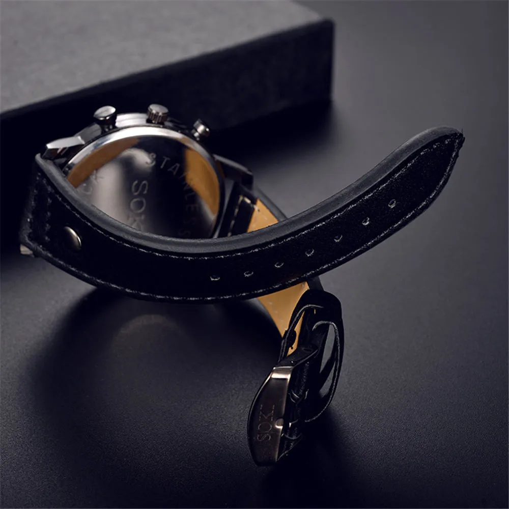 Reloj hombre, мужские простые часы, пара модных кожаных браслетов, кварцевые круглые наручные деловые мужские часы, relogio masculino