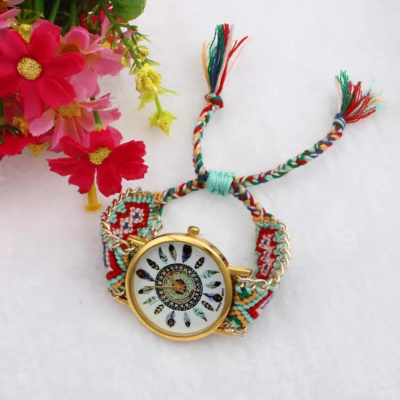 

2016  Reloj! 9 Colors Women Dress Watch Casual Handmade Braided Clocks relojes feminino Top Brand Promotion Happy
