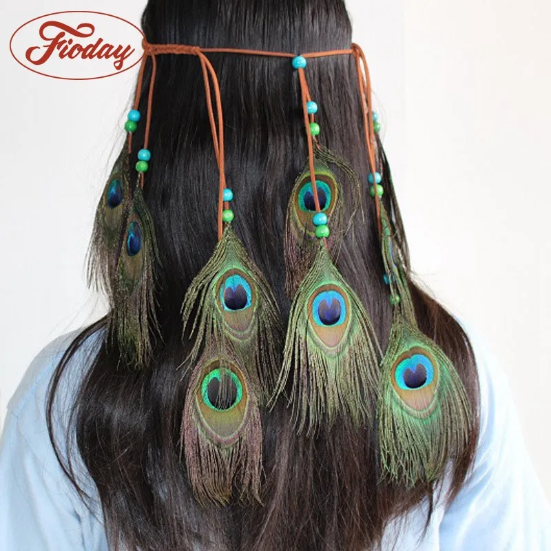 

Bohemia Headband Women Vintage Party Headpiece Women Peacock Feather Headband Girl's New Fashion Elastic belt Hair Accessories