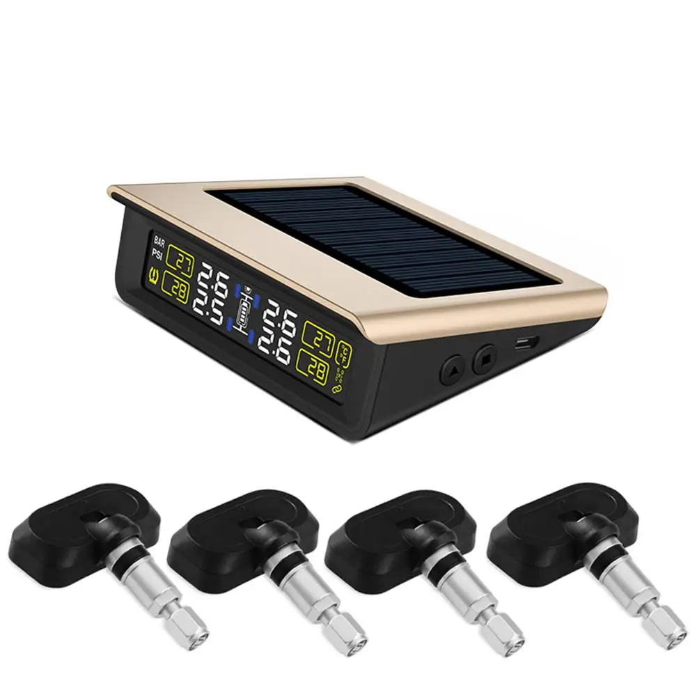 

Charger Solar Car Tire Pressure Dual-Powered Wireless Monitor System Visor Panel With 3-Gear Adjustable-brightness Screen TPMS
