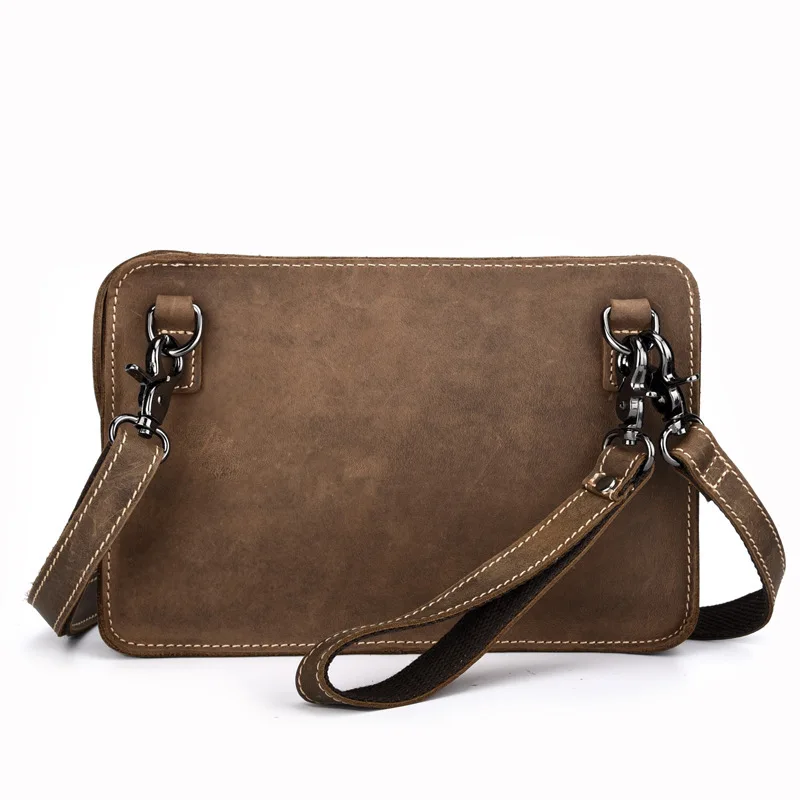 

Business Zipper Genuine leather Men Day Clutch Bag/Vintage Handbag Large Crazy Horse Leather Wallet Top Brand Design