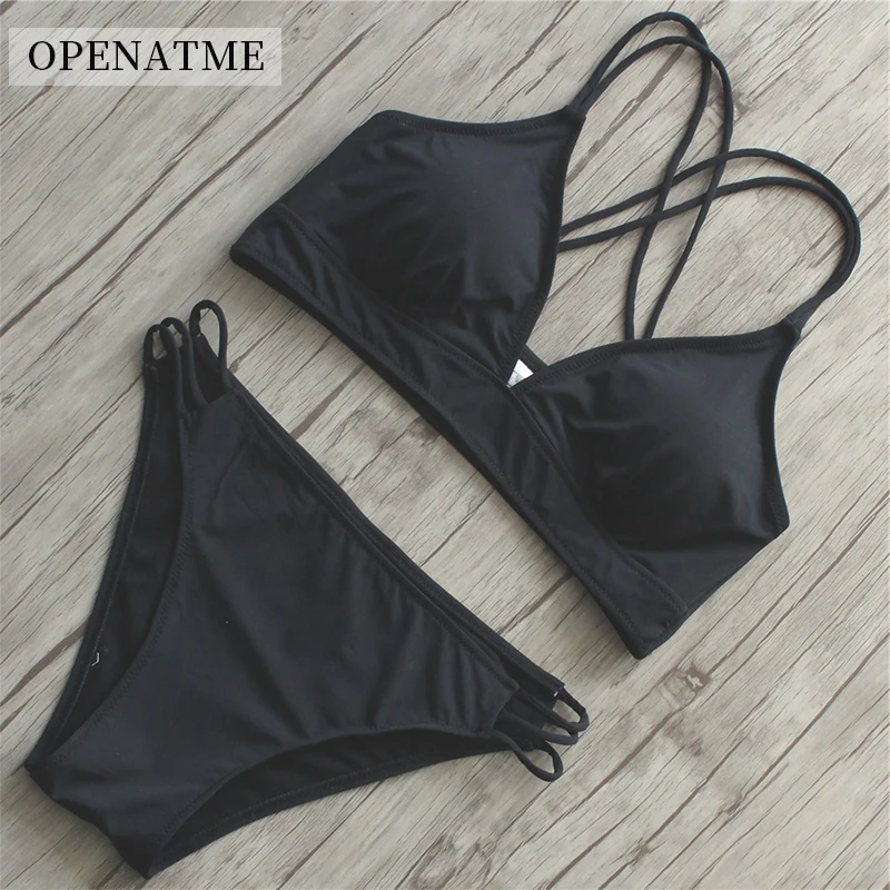 

OPENATME Solid Color Sexy High Elastic Backless Multi-color Bikini Set Sling Split Quick-drying Ladies Swimwear Beachwear