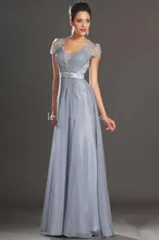 Kappen-hülsen 2017 Mutter Der Braut Kleider A-linie Chiffon Spitze Silber Perlen Lange Abendkleider Mutter Kleider Für Hochzeit
