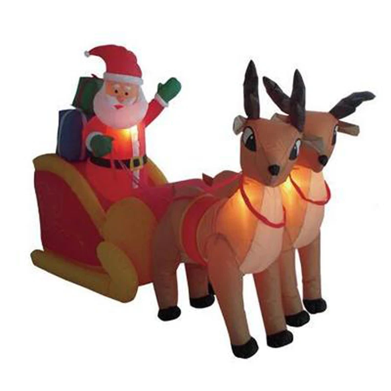210cm Giant Inflatable Santa Claus Double Deer Sled LED Lighted Blows