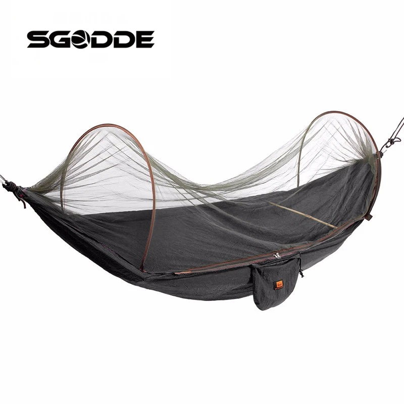 

SGODDE Outdoor Parachute Cloth Fabric Hammock Portable Camping Hammock With Mosquito Nets Single Person Hammock Swing