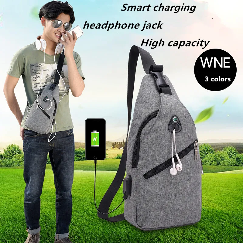 

Men's fashion chest bag shoulder bag USB charging Messenger bag anti-theft outdoor sports and leisure shoulder bag