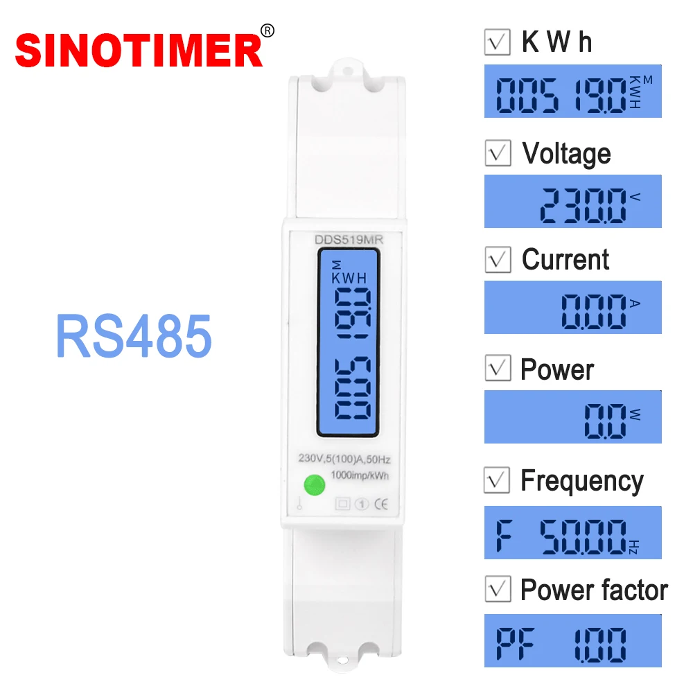 Многофункциональный RS485 AC 5-100A 230 V Цифровой ЖК-дисплей освещенная контржурным светом ваттметр Мощность потребление ватт энергии измеритель