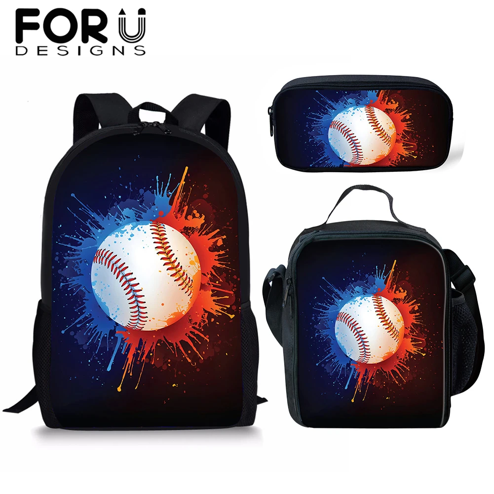 

FORUDESIGNS Baseball School Bag Sets/3PCS Student Backpack for Boys Kids Rucksack Cool Bookbag Satchel Daypack Mochila Wholesale