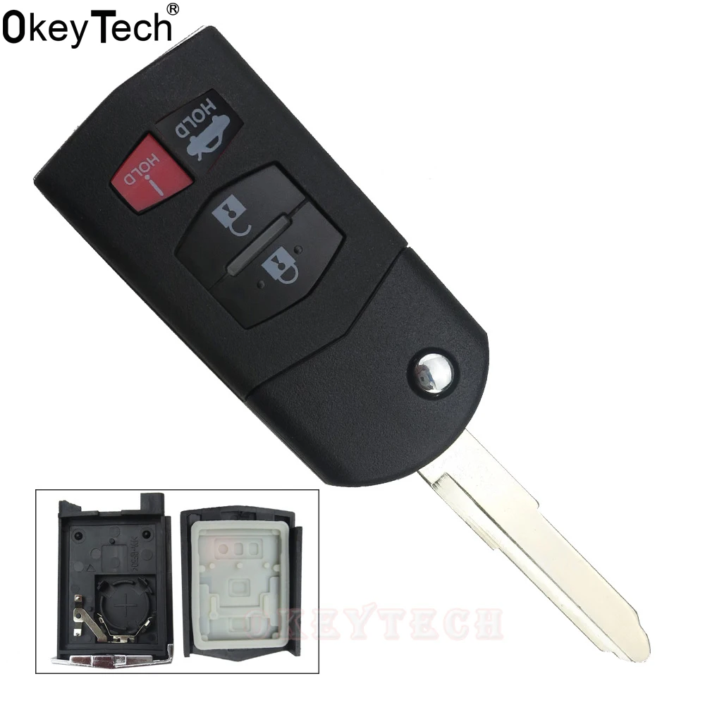 OkeyTech 4 кнопки Флип складной чехол для дистанционного ключа автомобиля чехол Брелок для Mazda 3, 5, 6, RX-8 MX-5 CX-5 Miata CX-7 CX-9 05-1