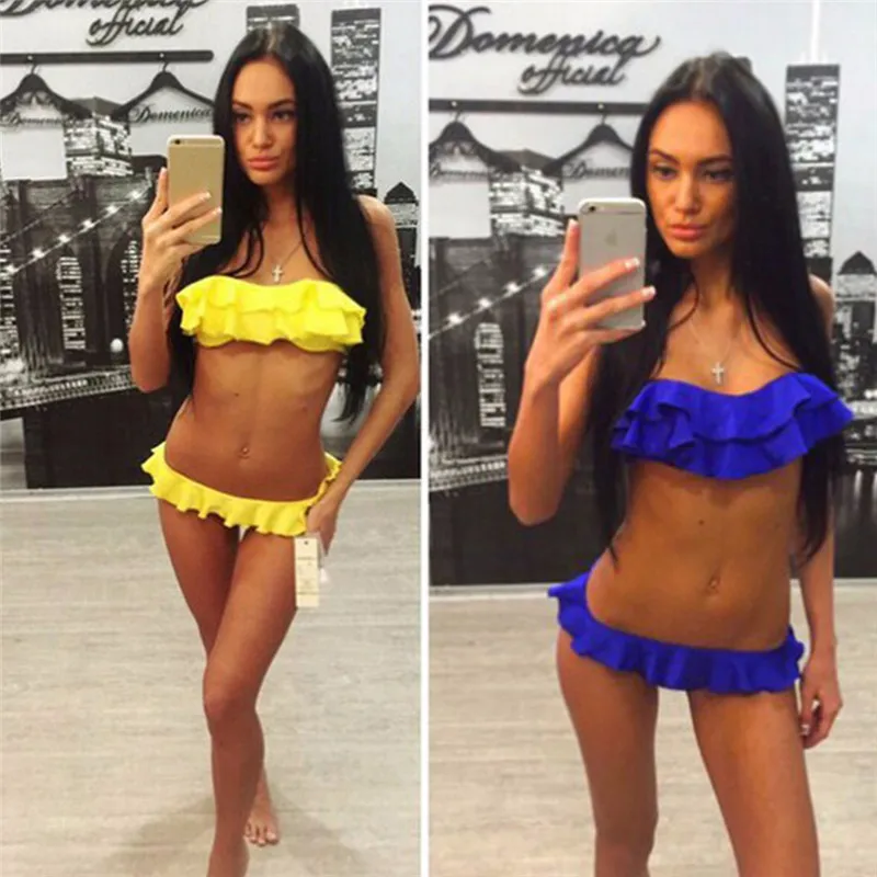 2018 Women Sexy Pleated Ruffle Biquini Push Up Bikini Set Brasileiro Bandeau Halter Swimsuits Female Flounced Low Waist Swimwear 2018 Women Sexy Pleated Ruffle Biquini Push Up Bikini Set Brasileiro Bandeau Halter Swimsuits Female Flounced Low Waist Swimwear