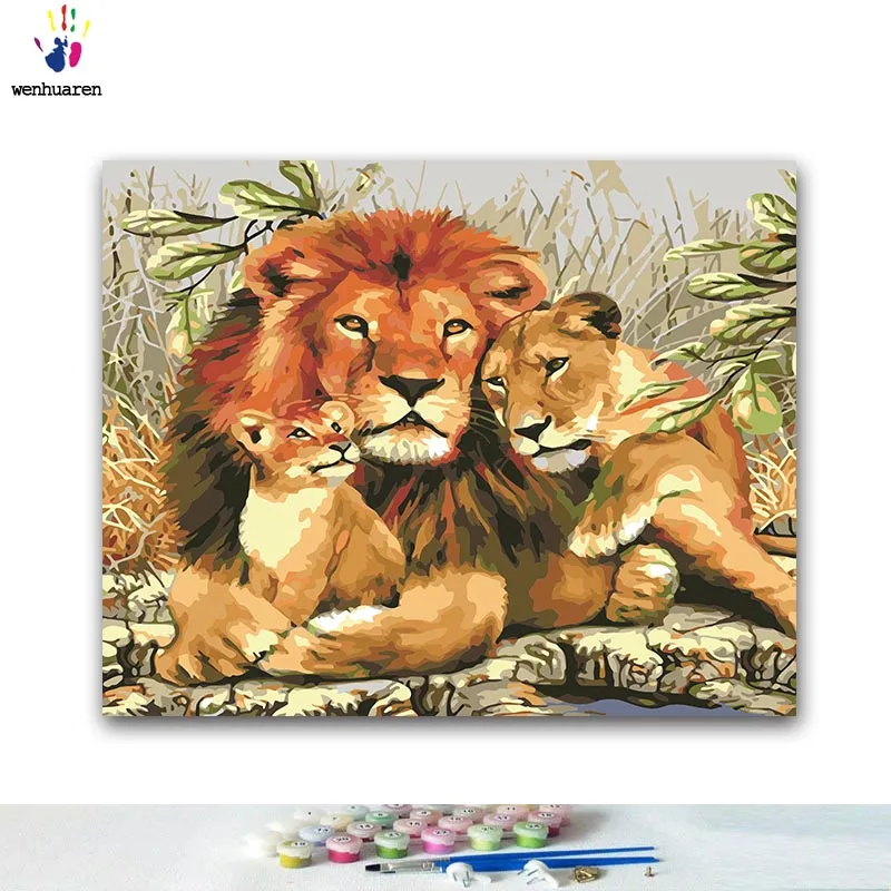 

DIY Coloring paint by numbers Tiger lion leopard paintings by numbers with kits 40x50 framed