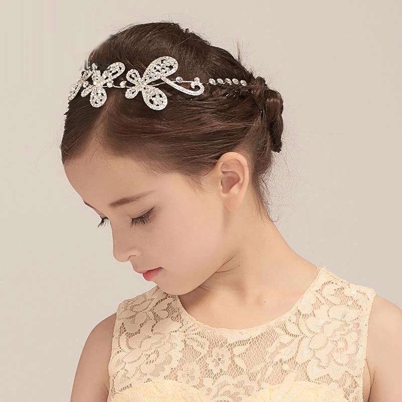 Новая модная качественная повязка на голову для маленьких девочек С Рисунком бабочки, популярный серебряный аксессуар для волос