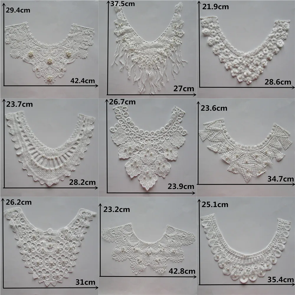 

White Embroidered Beads Lace Collar Neckline Venise Applique Embroidery Sewing on Patches Fabric DIY Dress Accessory YL108-YL123