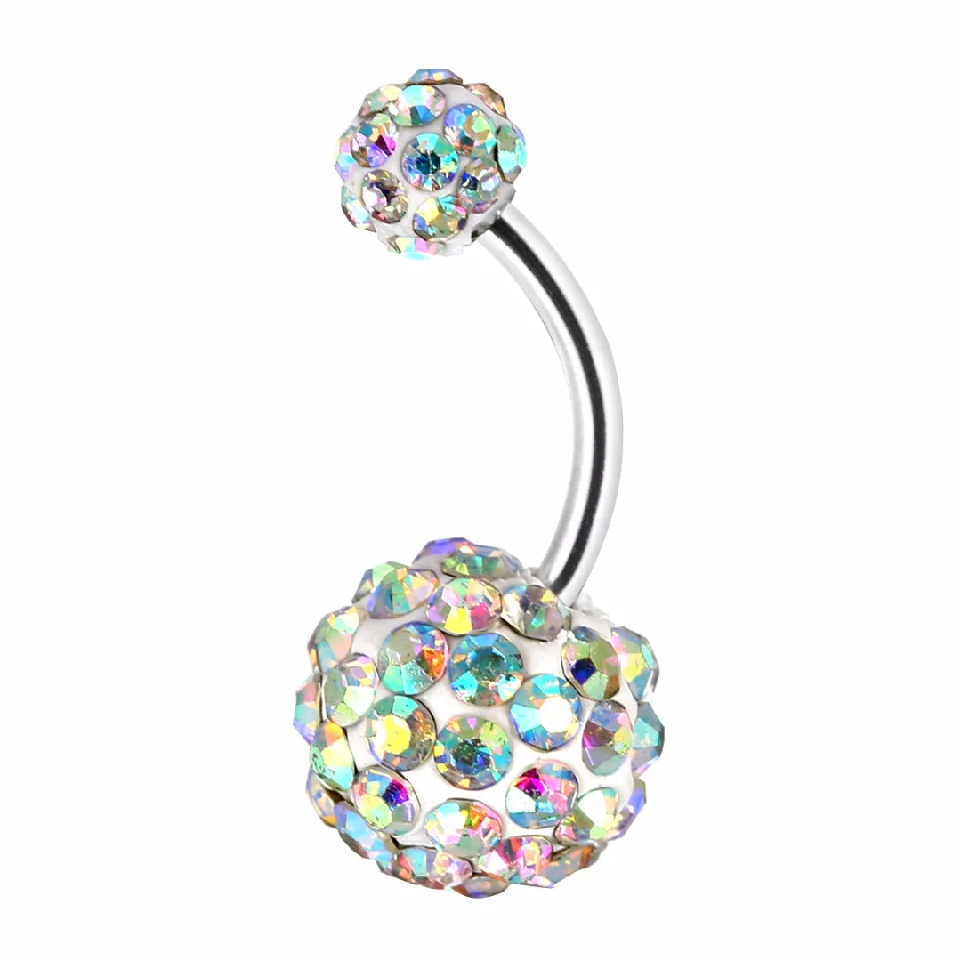 1Pcs Colorful Ball Navel Belly Ring Shellhard Stainless Steel Barbell Rhinestone Crystal Navel Studs Rings Body Piercing Jewelry