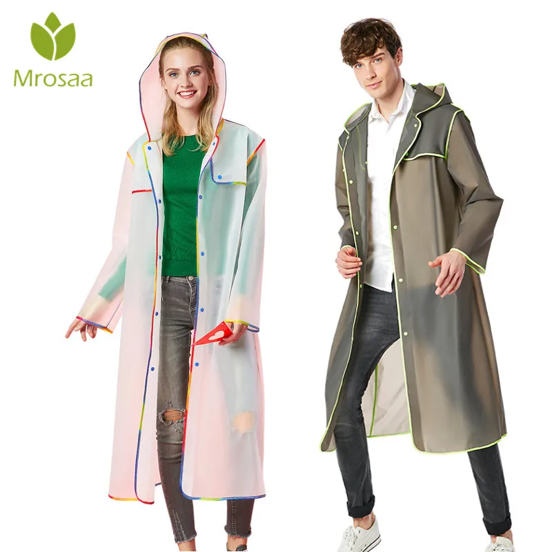 

Fashion Women men EVA Transparent Raincoat Portable Outdoor Travel Rainwear Waterproof Camping Hooded Ponchos Plastic Rain Cover