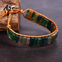 Asingeloo индийский агат винтажные натуральный камень бисер кожаный браслет-шнурок нить хэндмейд, трубка ювелирный браслет богемный браслет