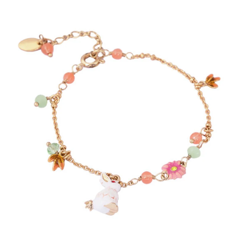 

2018 New Handmade Enamel Flowers Stereo White Rabbit Bracelet Summer Women Jewelry Accessories Valentine's Day Gift