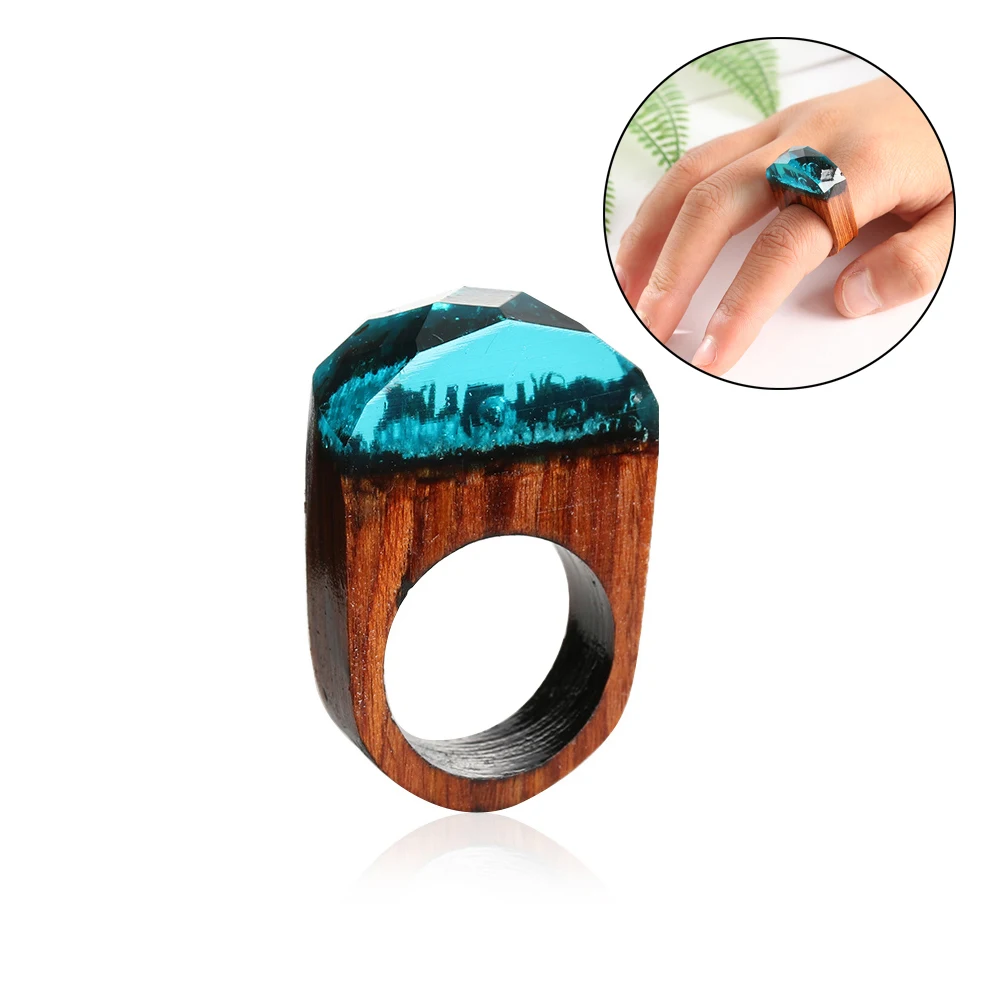 

1 Pcs Handmade Wood Resin Ring With Magnificent Tiny Fantasy Secret Landscape wooden resin rings jewelry