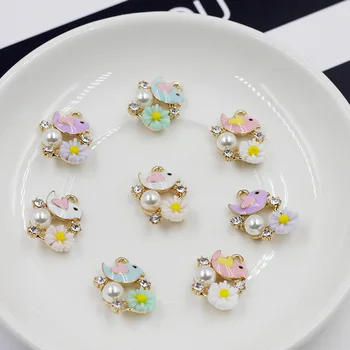 

MRHUANG 10pcs/pack Trendy Bird Flower Rhinestone Pearl Charms Pendant fit Necklace Bracelet Jewelry Accessories DIY Craft