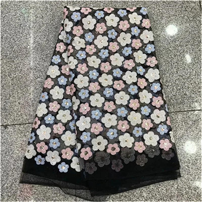 

2019 Multicolor Latest French Nigerian Laces Fabrics High Quality African Laces Fabric Wedding Glued glitter sequins Tulle Lace