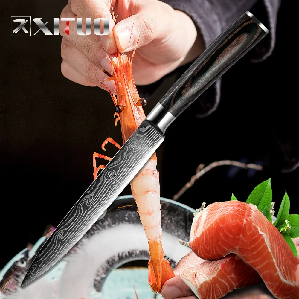 XITUO 5 шт. кухонные ножи наборы японский дамасский стальной нож шеф-повара Santoku Кливер для очистки овощей нож для нарезки рыбы инструмент подарок