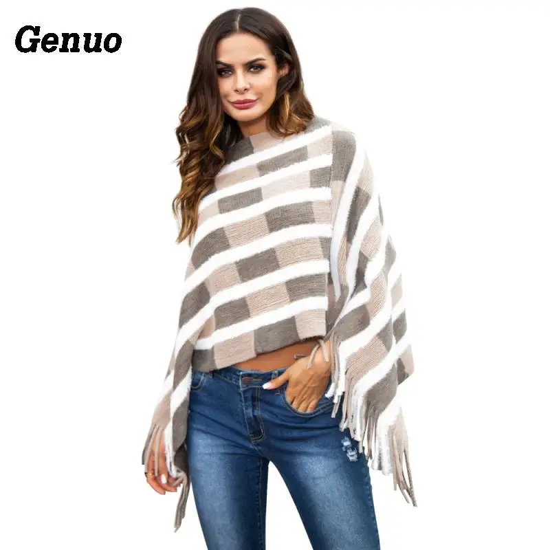 Genuo Women's Ponchos Capes Winter Knit Sweater With Tassel 2018 Autumn Crop Top Pullover Femme Oversized Sweaters Jumpers Genuo Women's Ponchos Capes Winter Knit Sweater With Tassel 2018 Autumn Crop Top Pullover Femme Oversized Sweaters Jumpers