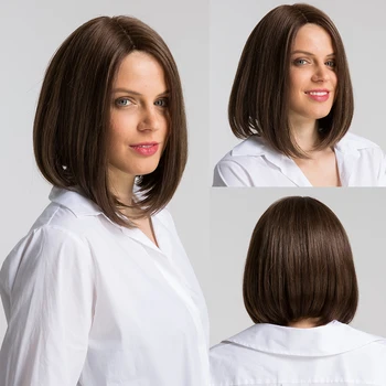 Element Synthetic Medium Length Wig Blend 50% Human Hair Middle Parting Cosplay Party Work Bob Wigs for Women Average Cap Size medium side parting straight bob synthetic wig