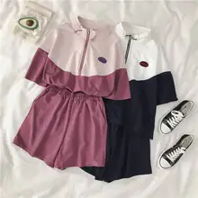 дешево! Спортивный костюм Письмо Мультфильм Женщины Pacthwork Set Outfit Мода Симпатичные 2 Шт. Костюмы