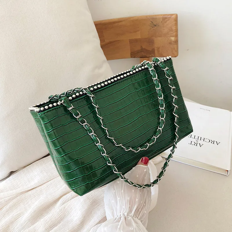 YASICAIDI портативная Повседневная Сумка-тоут, роскошные сумки для женщин, дизайнерские сумки большой емкости с заклепками из искусственной кожи, женская сумка на плечо, женская сумка - Цвет: Green