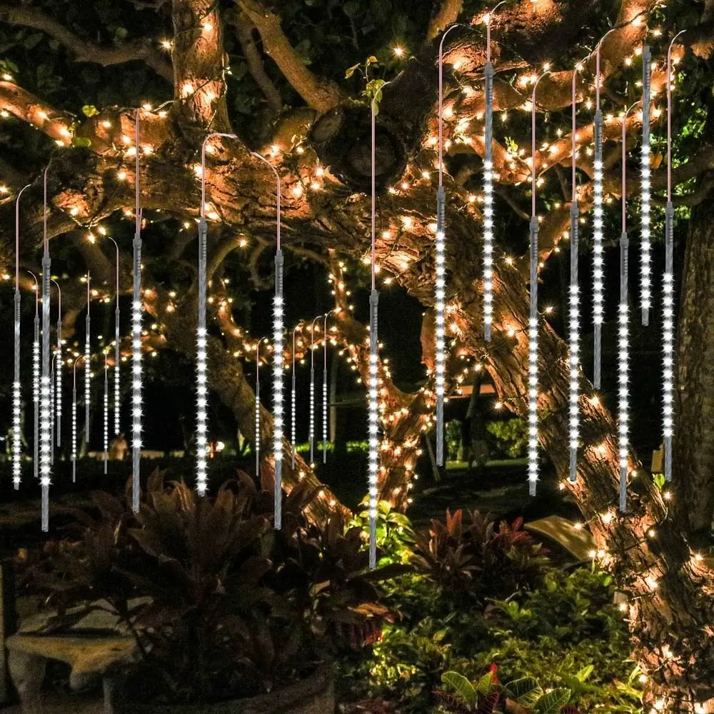 

Upgraded 8 Tubes LED Meteor Shower Rain String Lights Spiral Icicle Raindrop Falling Light Cascading Lighting for Holiday Xmas
