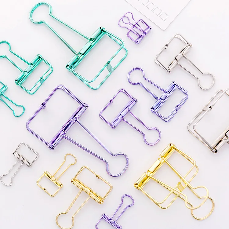 

3 pieces / pack Creative simple metal hollow long tail clip Cute color office paper test folder