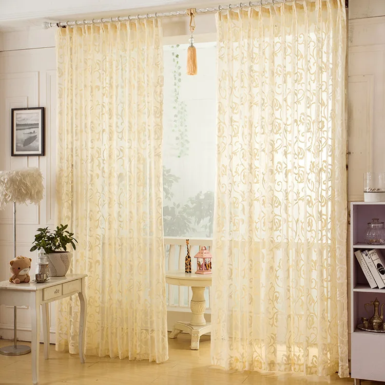 Buy Cream Jacquard Sheer Curtains For Living Room Bedroom Voile Tulle Window