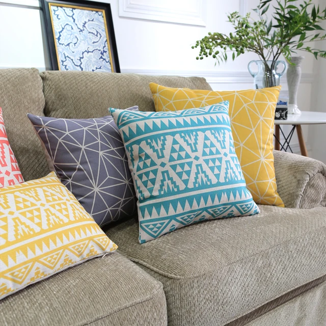 Nordic Aztec Tribal Cushion Cover Linen Geometric Decorative Throw Nordic Aztec Tribal Cushion Cover Linen Geometric Decorative Throw Pilllows Cases Grey Blue Yellow Zigzag Home