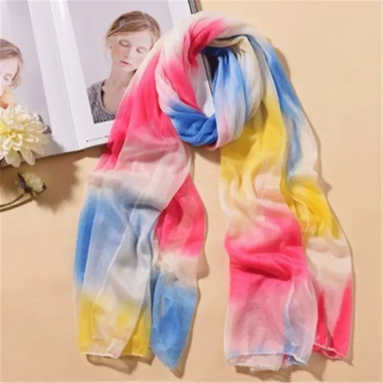 

Spring and Autumn New Trend Sweet Luxury Female Fashion Color Changing Beauty Yarn Rainbow Scarf Beach Sun Protection Shawl