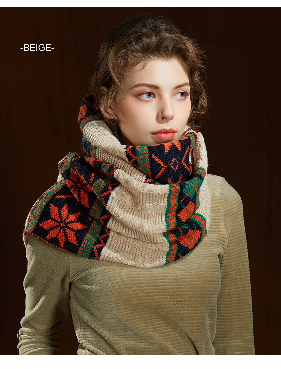 Winter Women Scarf 2019 New Bohemian Style Wool Knit Thick Scarves Female Flower Shawls Warmer Women's Scarves Warm Ladies Scarf (12)