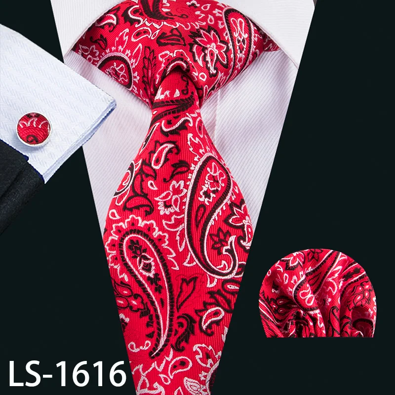 LS-704, мужской галстук, шелк, красный, в клетку, жаккардовый, тканый, свадебный галстук, Barry.Wang, Hanky, запонки, набор, галстук для мужчин, деловые, вечерние - Цвет: LS-1616