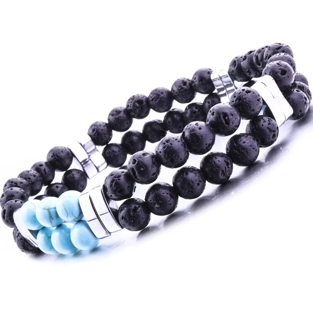 6 мм черный лавовый Камень Белый Howlite двухслойные Браслеты DIY браслет с диффузором