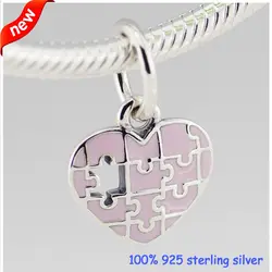 Подходит Для Всех Браслетов Jigsaw heart Silver Charms с розовой эмалью Летний стиль 925 пробы серебряные бусины DIY ювелирные изделия оптом 220