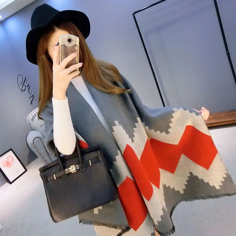[Jinjin.QC] 2016 Fashion Long Women Scarves Winter Stole Pashmina Wool Cashmere Scarf Geometric Super Warm Blanket Scarf Shawl