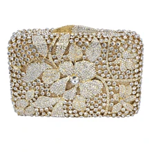 Silber Damen Bling Tasche Blumenmuster Abendtasche Blau Luxus Kristall aushöhlen Abend-handtasche gold kristall Kupplung 88364