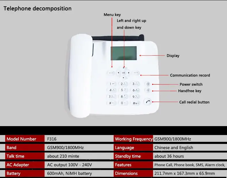 GSM 850/900/1800/1900 передатчик УКВ-диапазона(Беспроводной телефон с FM Поддержка Скорость циферблат Беспроводной телефон беспроводной телефон для дома