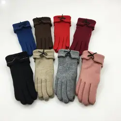 S328 осенние и зимние перчатки для сенсорного экрана корейские женские теплые перчатки шерстяные кашемировые перчатки с бантиком плюс