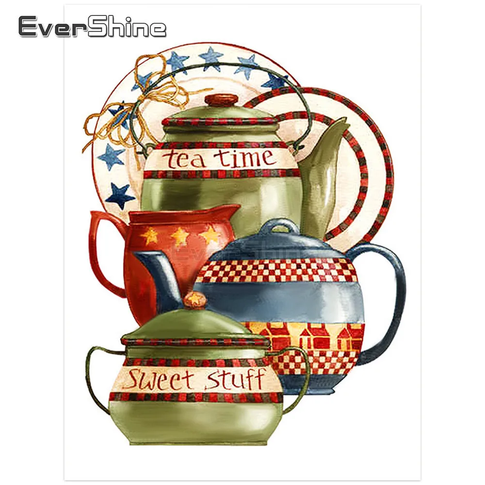 

Evershine Diamond Painting Kettle Full Square Diy Diamond Embroidery Cartoon Diamond Mosaic Cross Stitch Kitchen Decoration