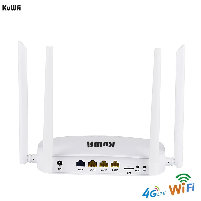 KuWfi 4G маршрутизатор CPE LTE 3G/4G Wi Fi 300 Мбит/с Беспроводной 4 шт. внешними антеннами