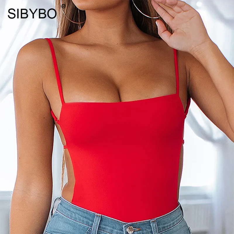 Sibybo Сексуальное Женское боди без рукавов на бретельках с открытой спиной, бандажный Летний комбинезон, женские пляжные боди с открытой спиной - Цвет: Красный